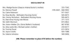 Sick and Shut In List