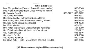 Sick and Shut In List